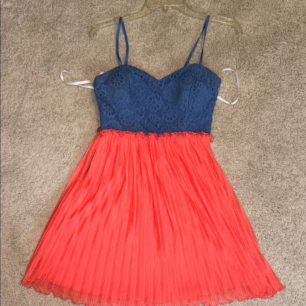 City Studio Blue and Red Pleated Sundress for Prom